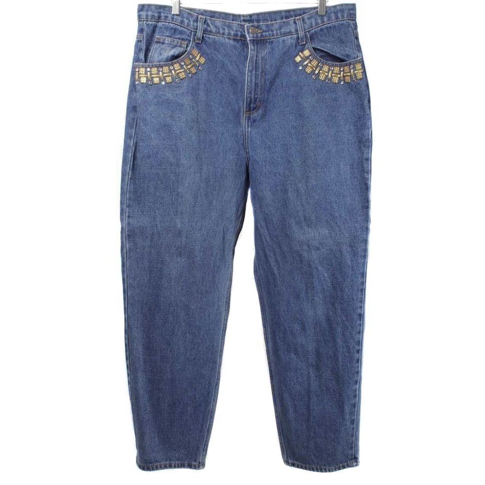 Vintage BOOM-BOOM Medium Wash Embellished High Waist Plus Size Mom Jeans Size 22
